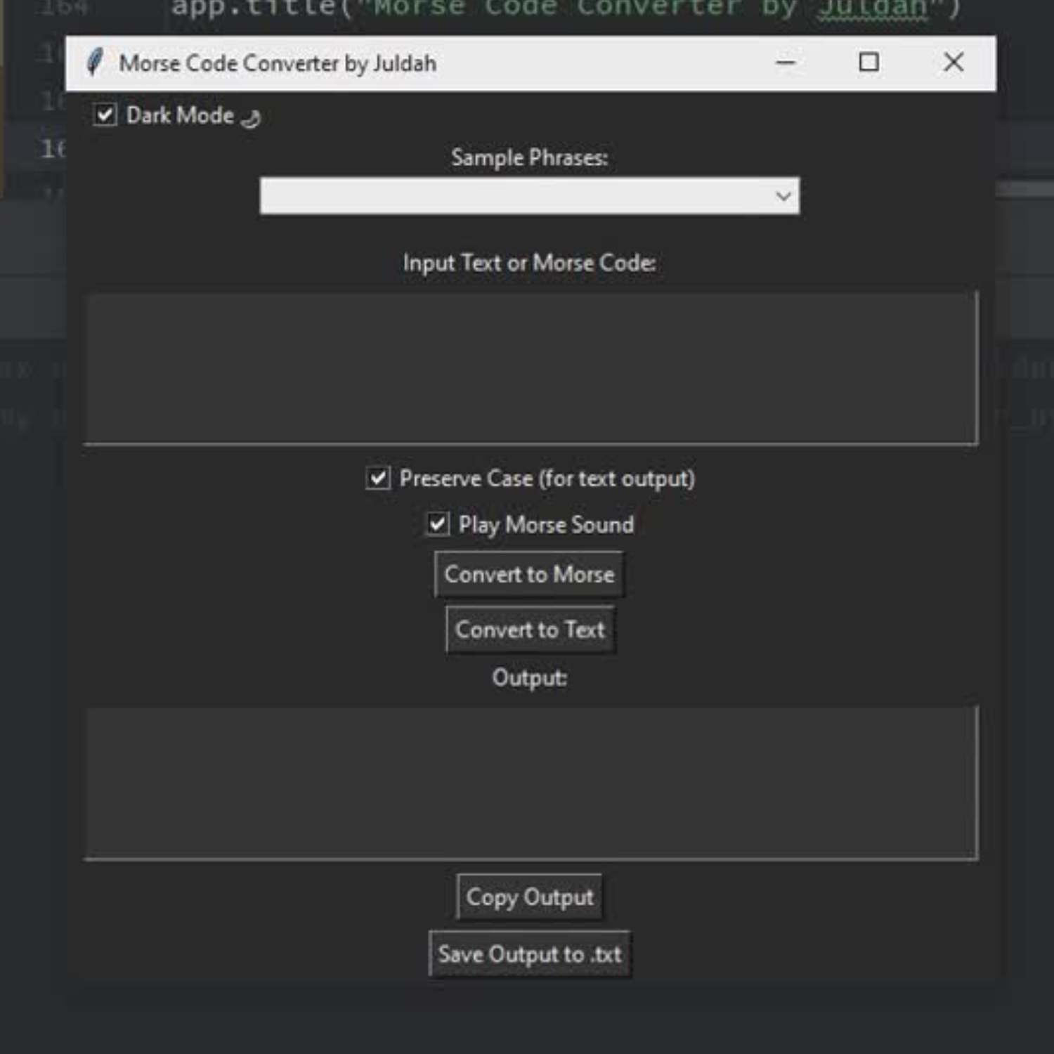 Morse Code Converter — Tkinter with audio & dark mode
